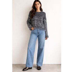 John + Jenn Fringed Marled Knit Sweater S NWOT